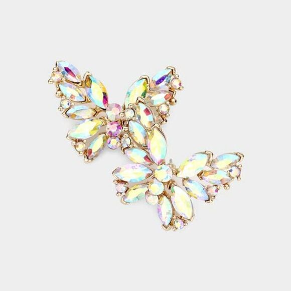 Butterfly Aurora Borealis Crystal Cluster Evening Earrings NWT - Picture 1 of 5